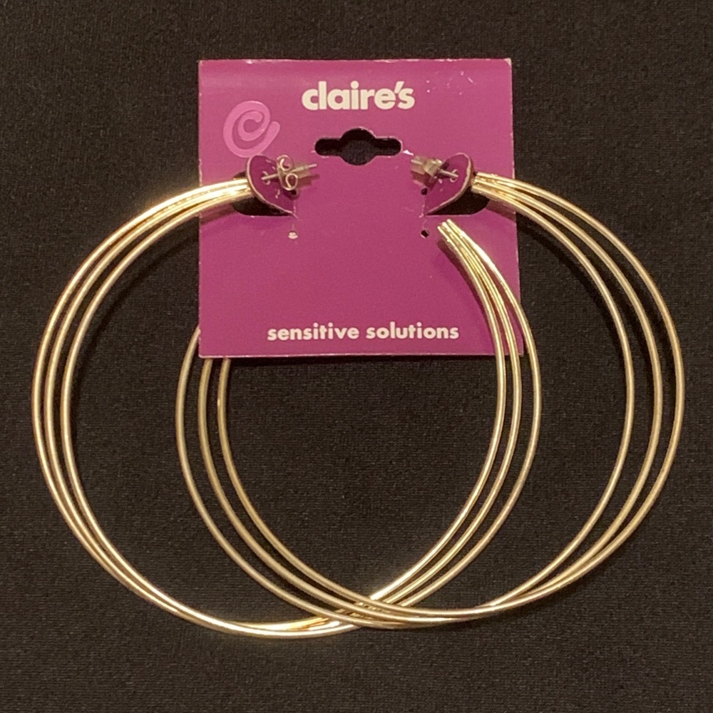 NWT Sensitive Solutions Y2K Claire’s Huge Oversized Triple Hoop Earrings